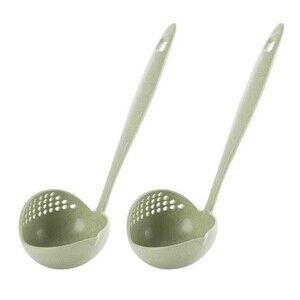 Ladle Plastic Green 2 PCs Skimmer Spoon Filter Strainer Soup Spoon Long Handled